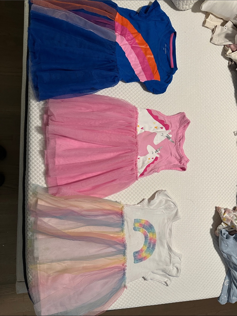 Girls' Rainbow & Unicorn Tulle Dress Collection - Pink, White, Blue